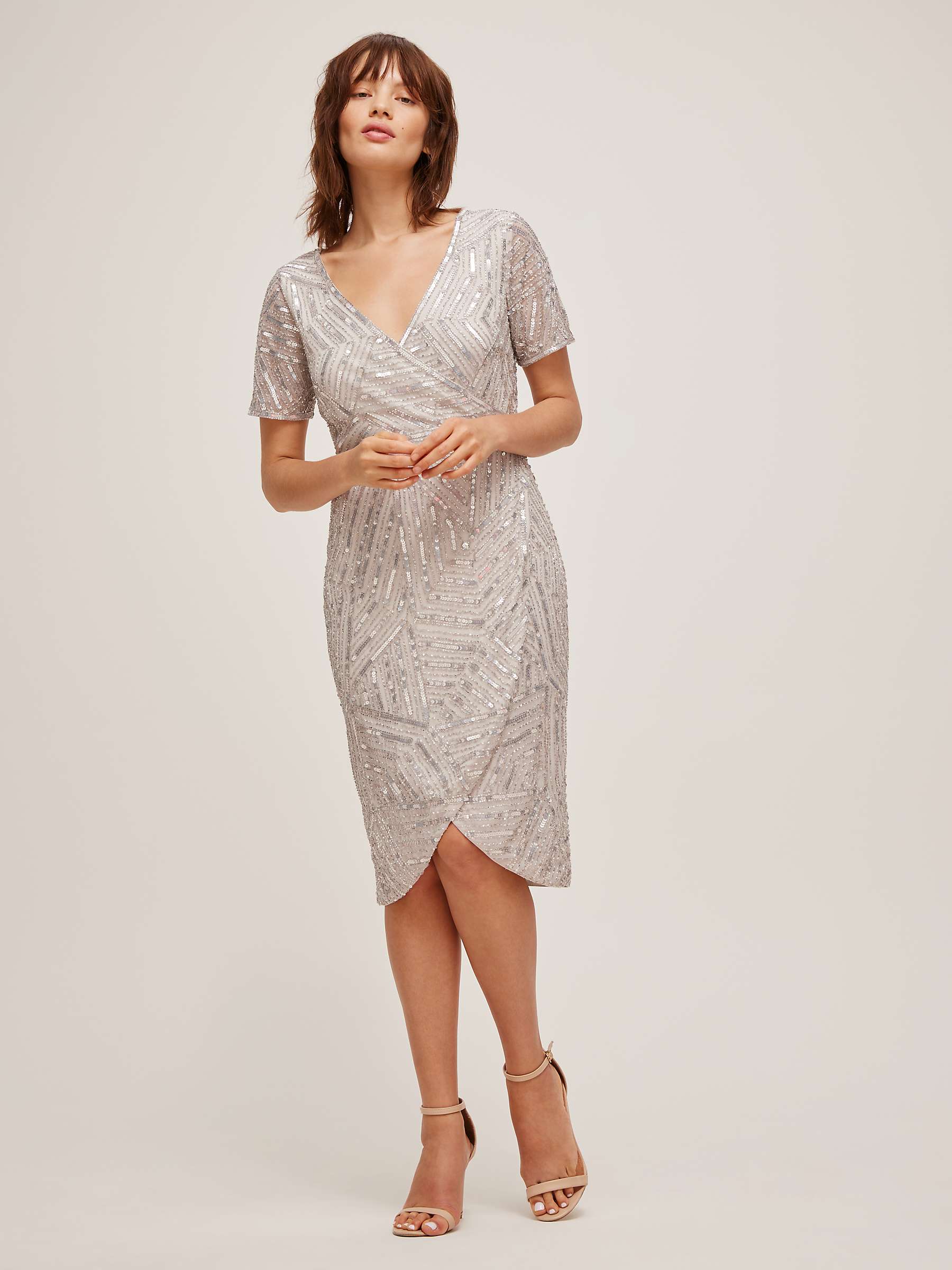 Buy Lace & Beads Laylani Sequin Embellished Wrap Neckline Dress, Grey Online at johnlewis.com