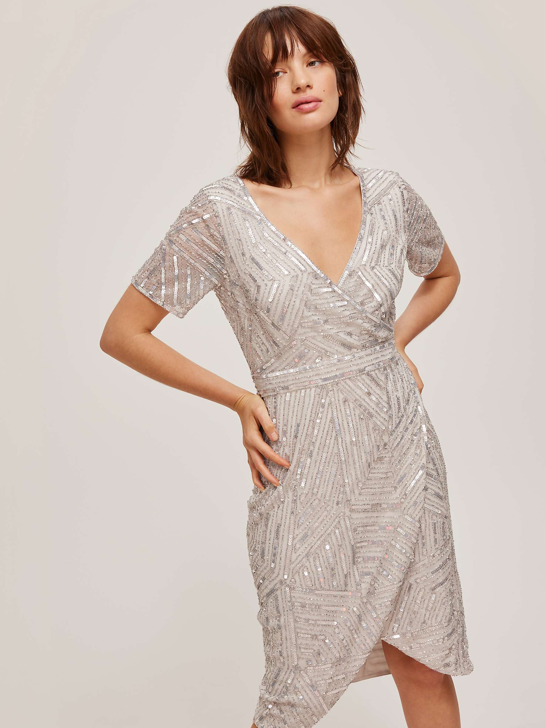 Buy Lace & Beads Laylani Sequin Embellished Wrap Neckline Dress, Grey Online at johnlewis.com