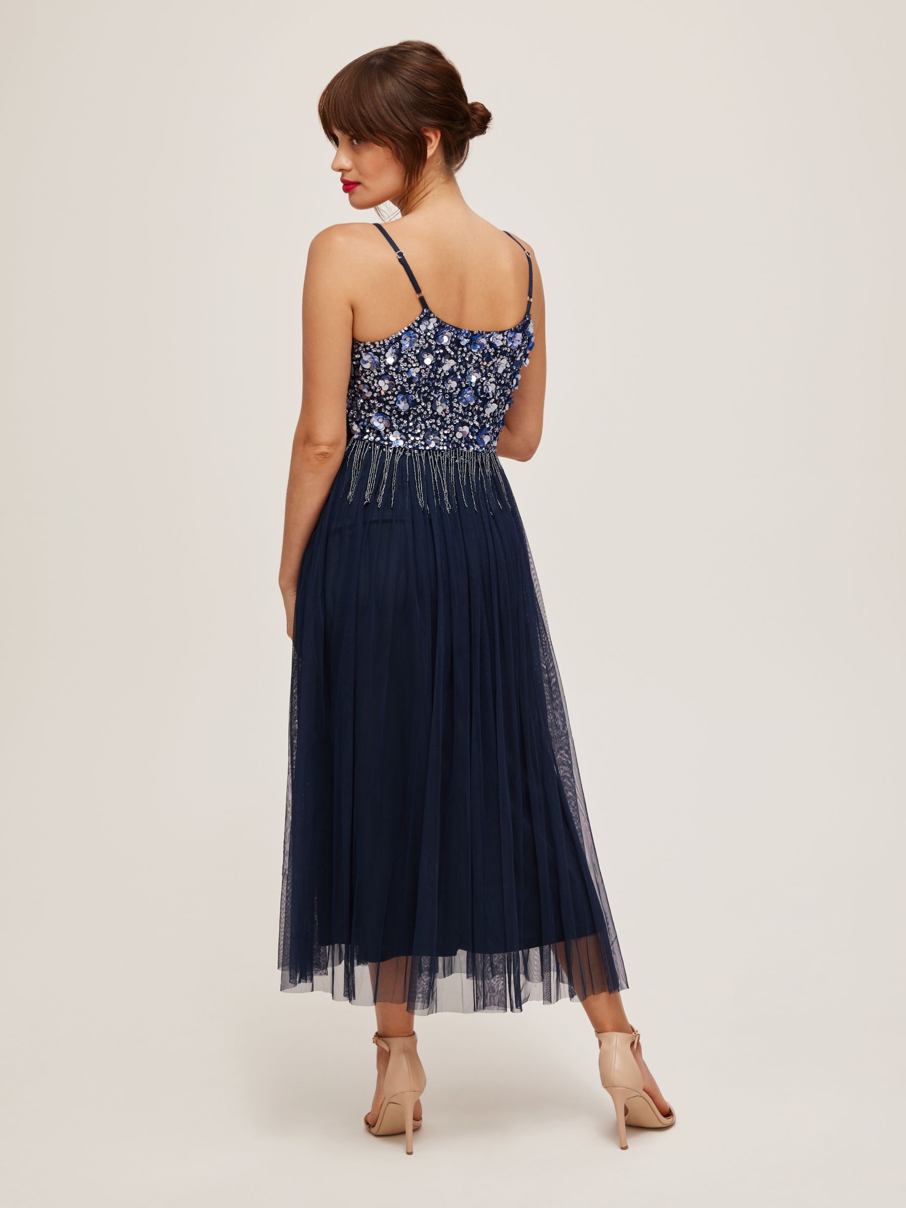 Lace & Beads Riri Embellished Midi Dress, Navy, 8