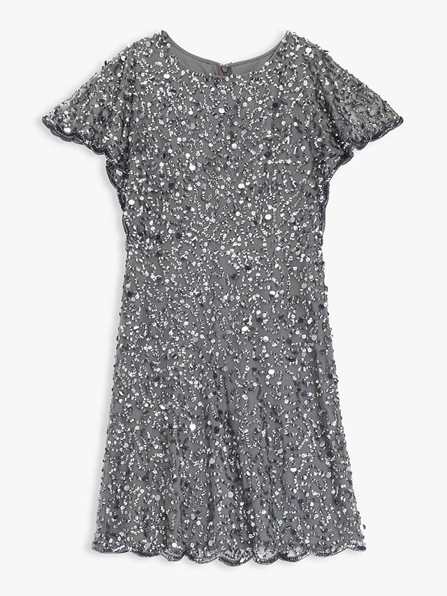 Lace & Beads Rafaella Embellished Mini Dress, Charcoal Grey
