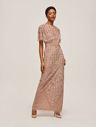Lace & Beads Marshall Sequin Embellished Cape Sleeve Maxi Dress