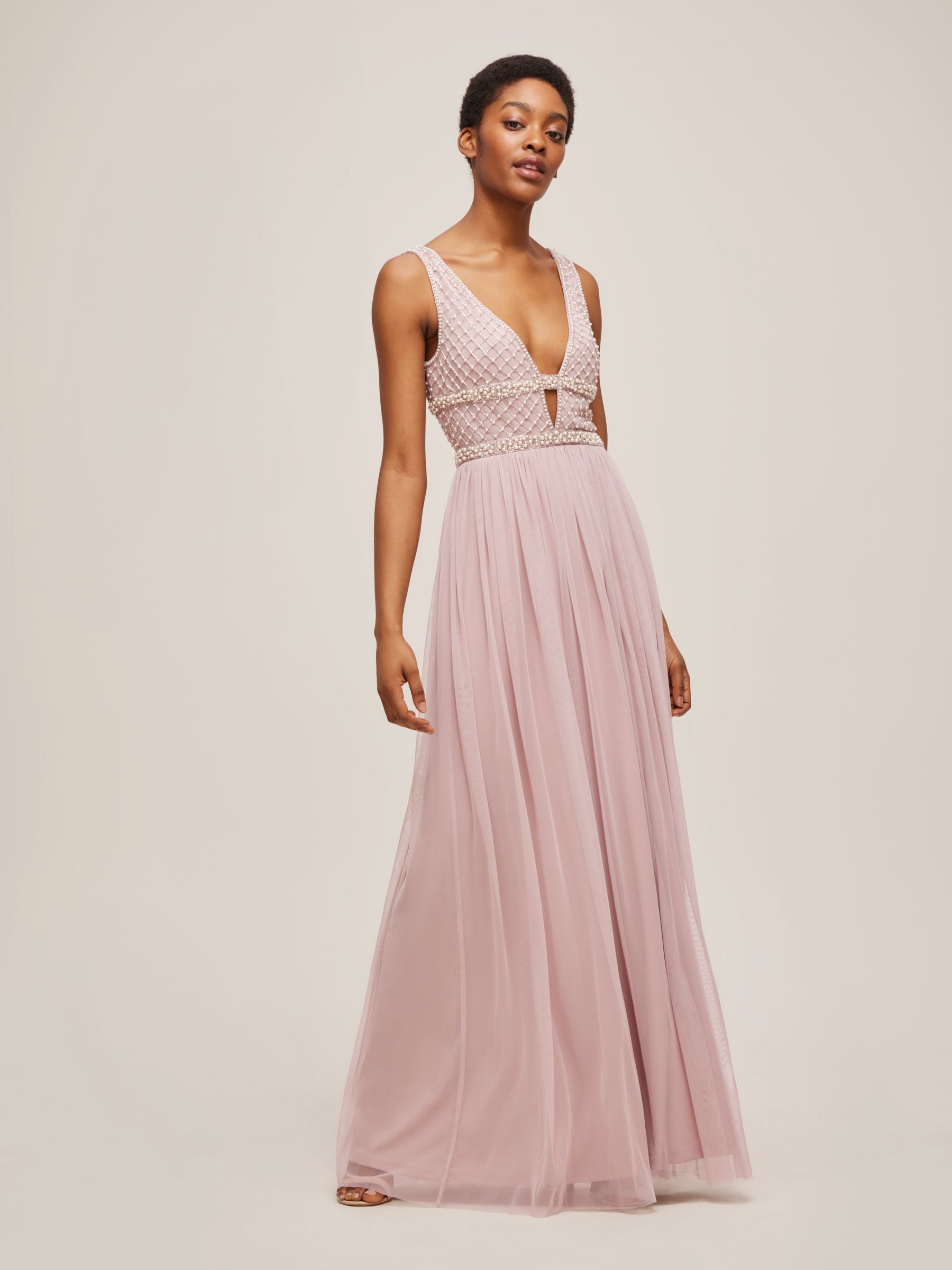 Lace & Beads Myla Pearl Embossed Bodice Maxi Dress, Dusty Rose at John  Lewis & Partners