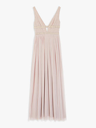 Lace & Beads Myla Pearl Embossed Bodice Maxi Dress, Dusty Rose at John ...