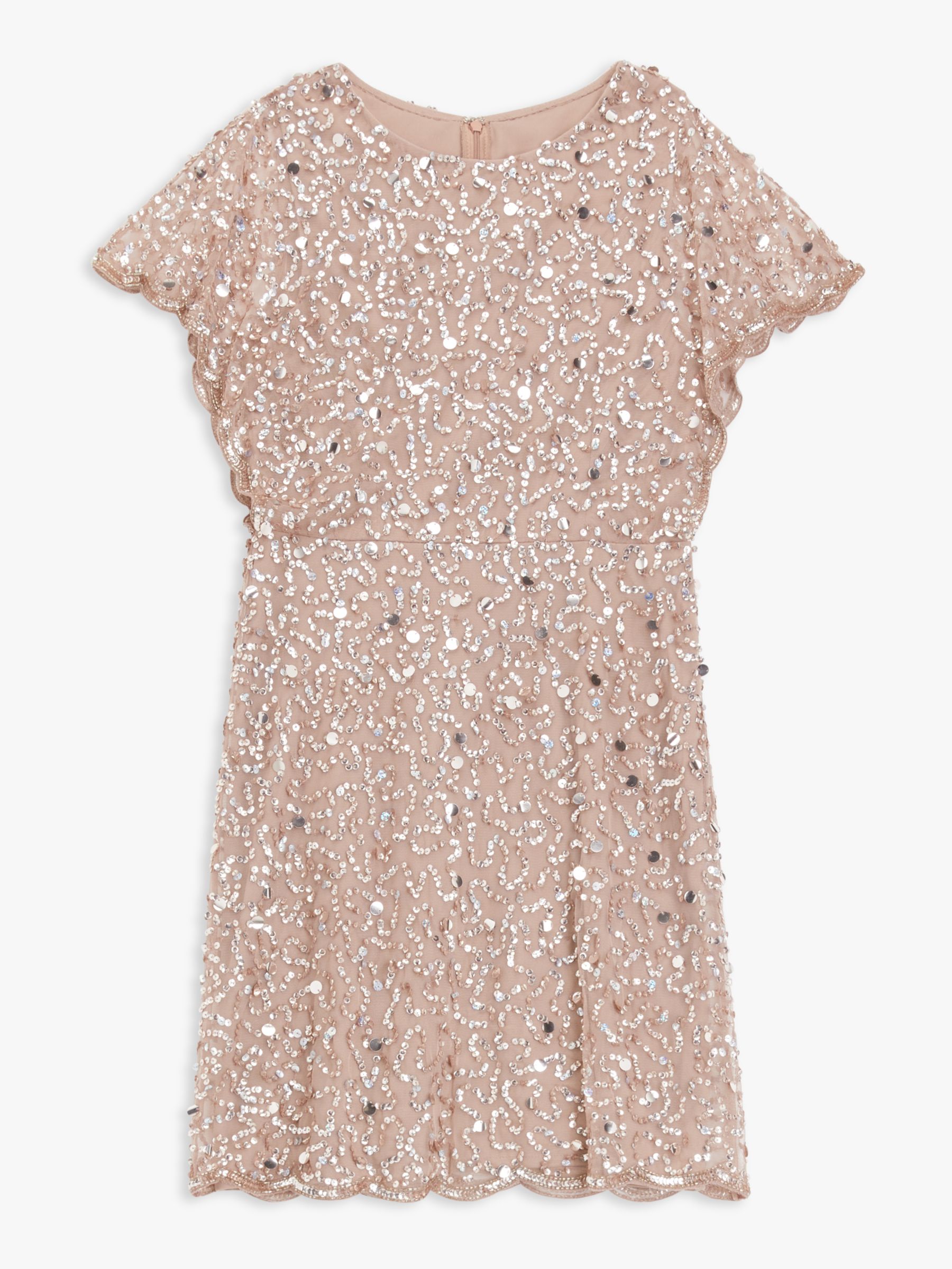 Lace & Beads Rafaella Embellished Mini Dress, Rose Gold, 8