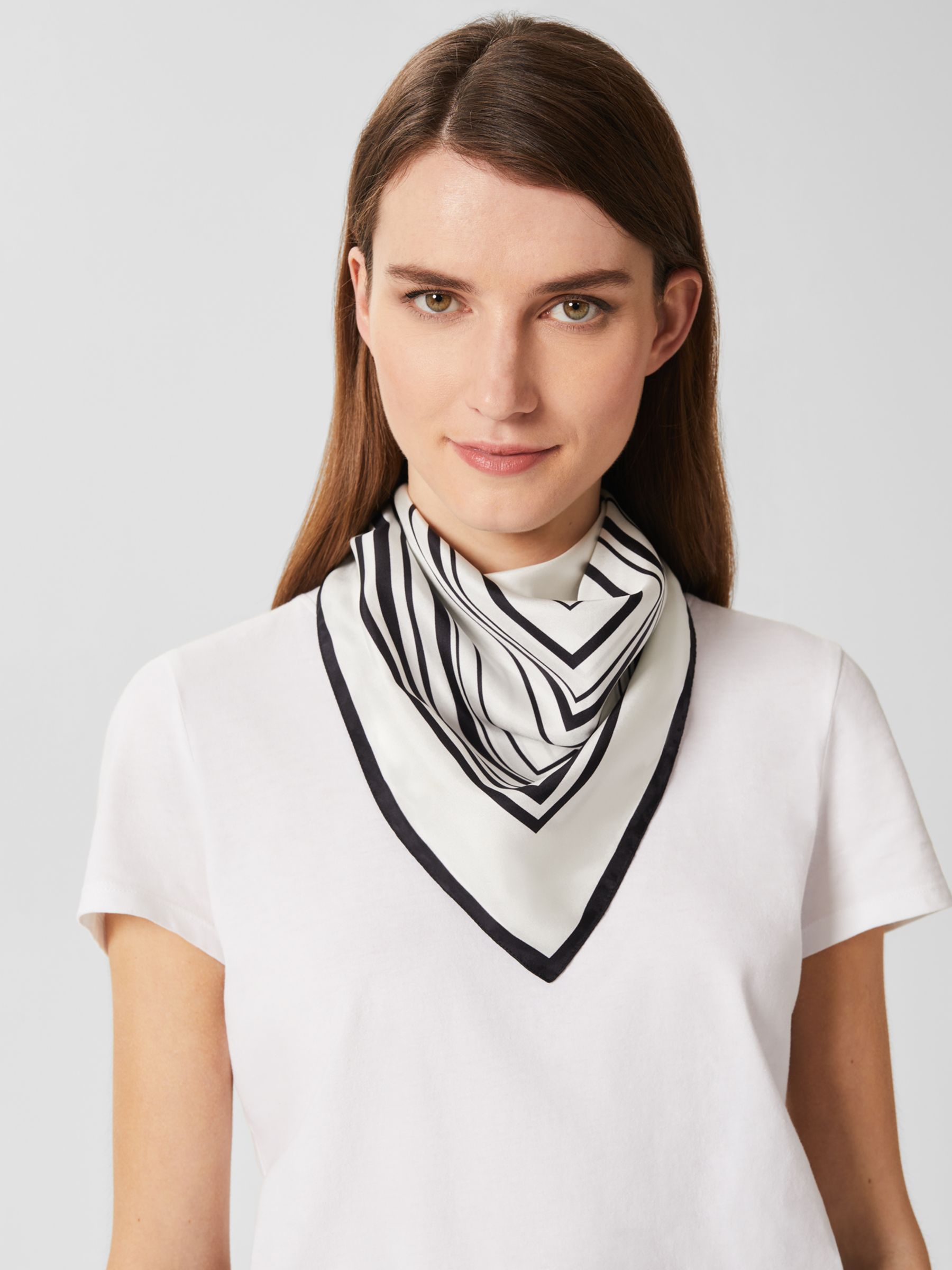 Hobbs Stevie Stripe Silk Square Scarf, White/Black