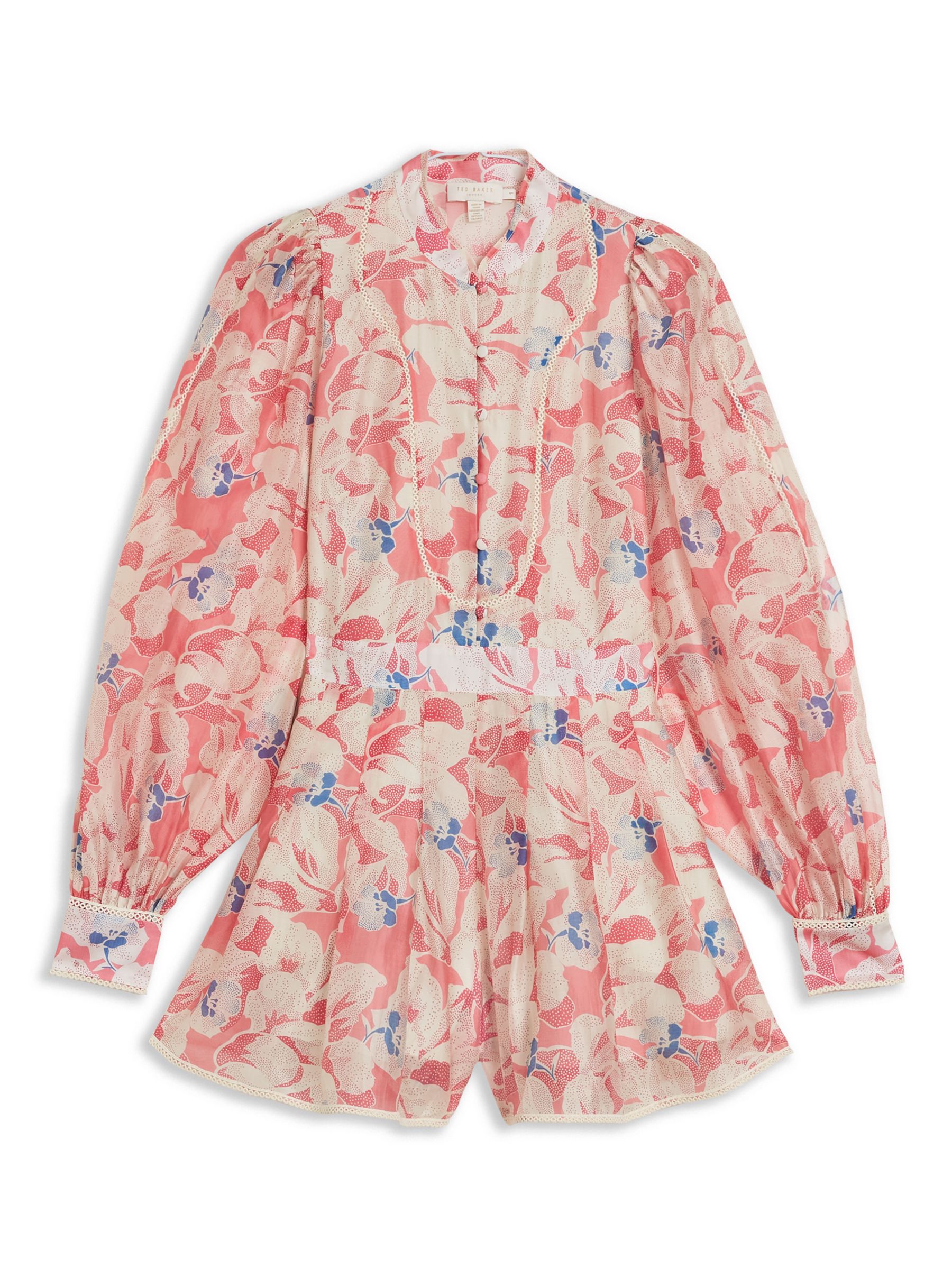 Ted Baker Lele Floral Balloon Sleeve Playsuit, Mid Pink at John Lewis ...