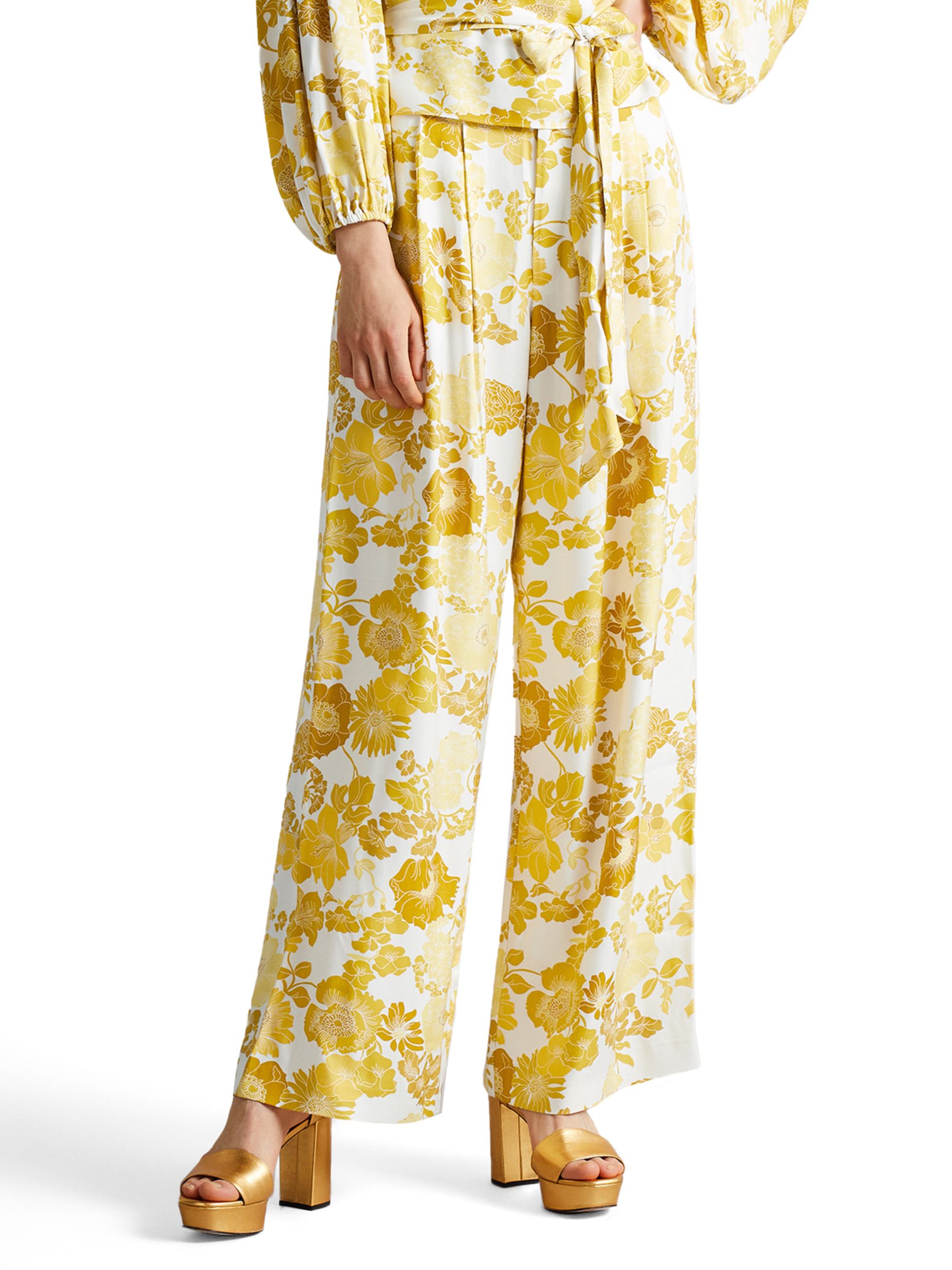 Ted Baker Ideline Vintage Floral Wide Leg Trousers, Yellow at John ...