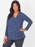 LIVE by Live Unlimited Spot Print Pleat Front Top, Blue/Multi