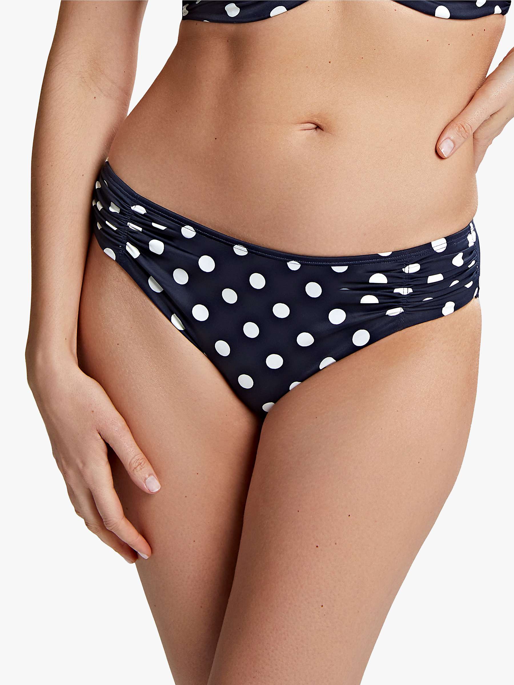 Buy Panache Anya Riva Spot Gathered Bikini Bottoms, Navy/Vanilla Online at johnlewis.com