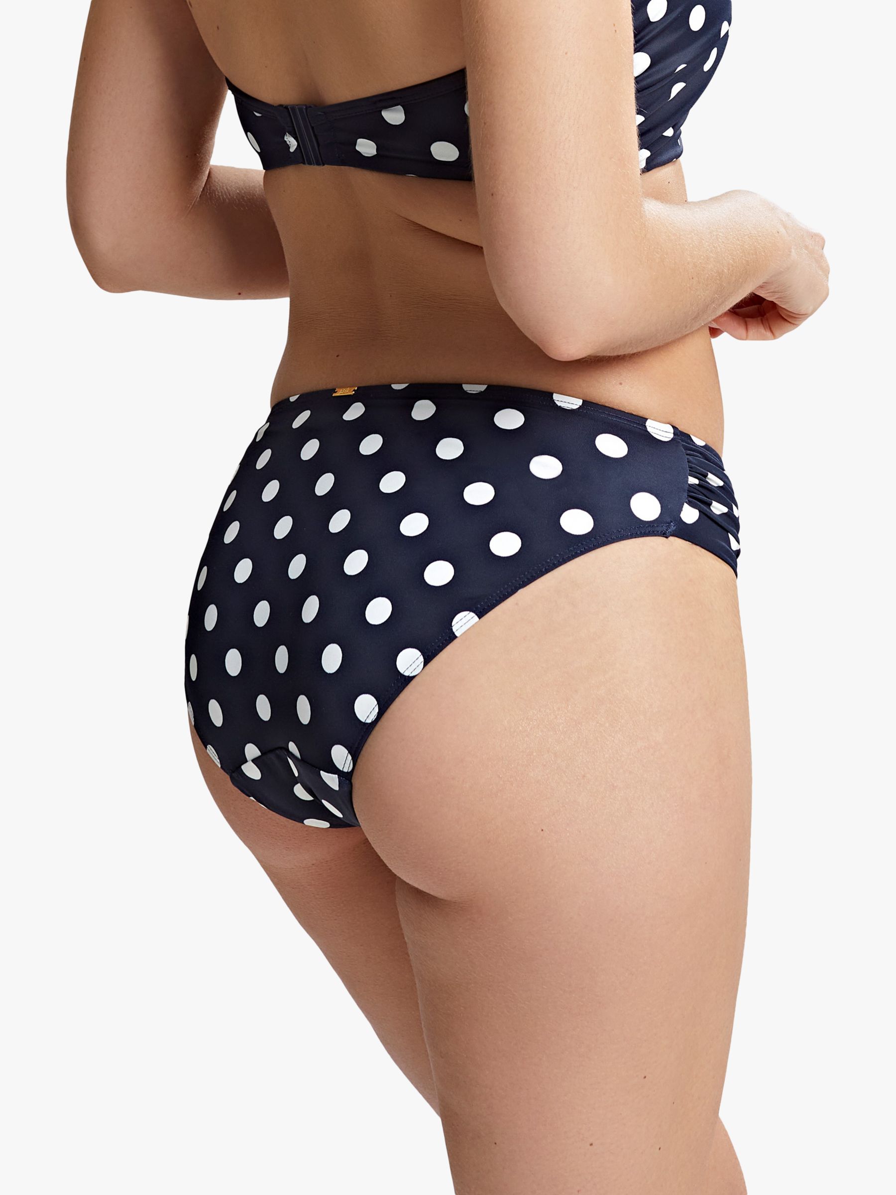 Panache Anya Riva Spot Gathered Bikini Bottoms, Navy/Vanilla, 8