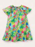 Mini Boden Kids' Tropical Fruit Print Tiered Hem Dress, Multi