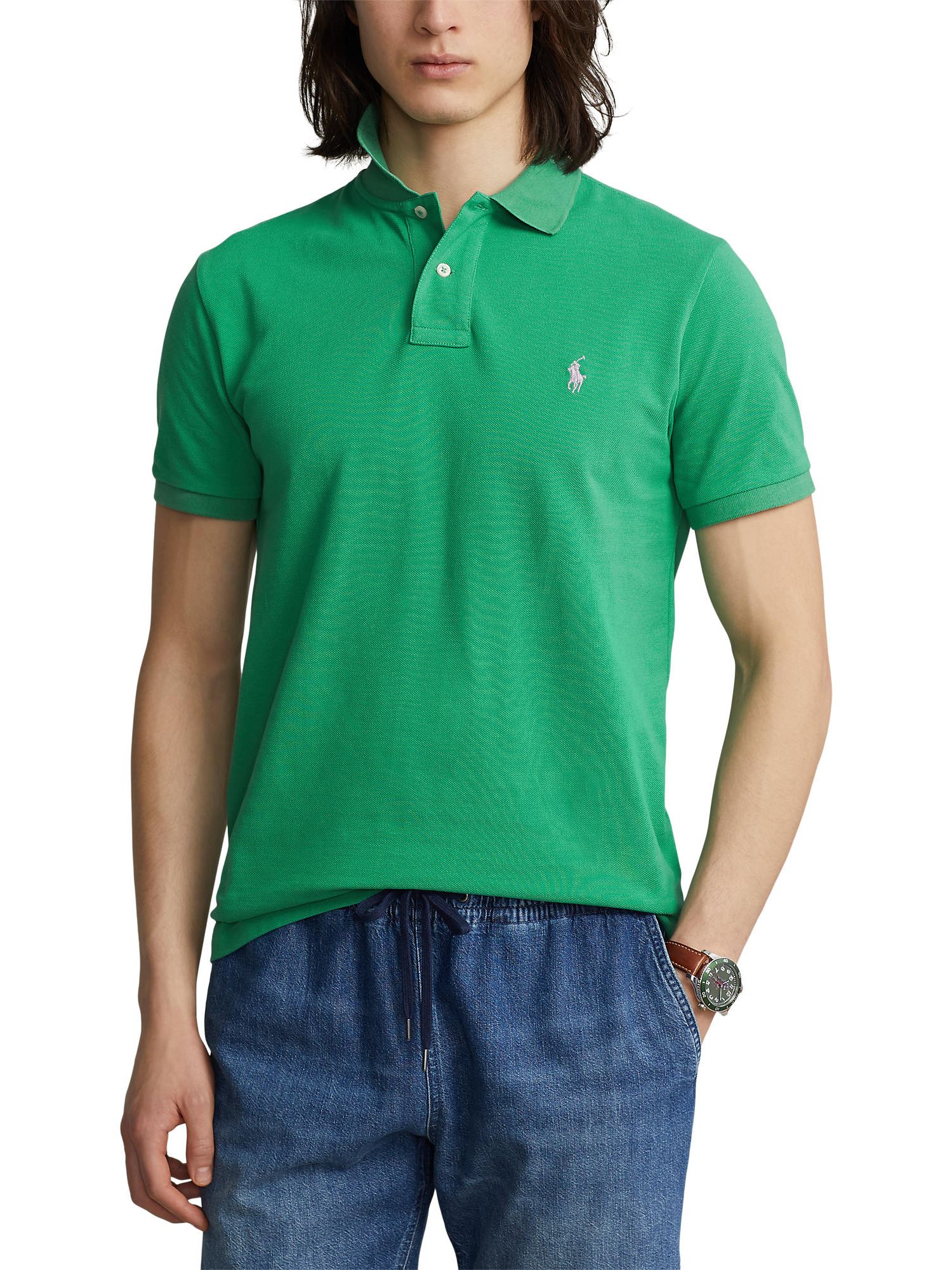 Polo Ralph Lauren Custom Slim Mesh Polo Shirt, Raft Green at John Lewis &  Partners