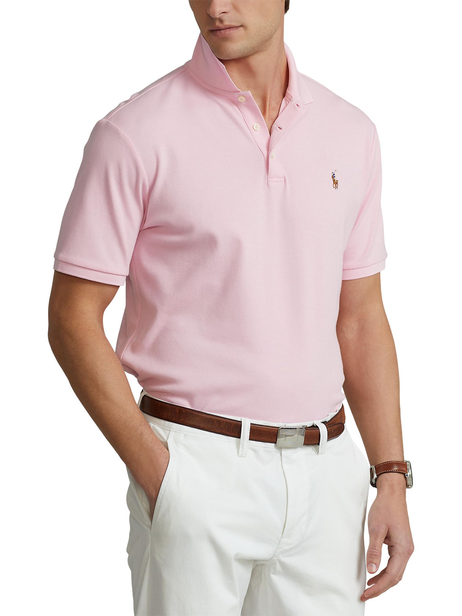 Hechting Chemicaliën Aanpassingsvermogen Polo Ralph Lauren Custom Slim Pima Cotton Polo Shirt, Carmel Pink at John  Lewis & Partners