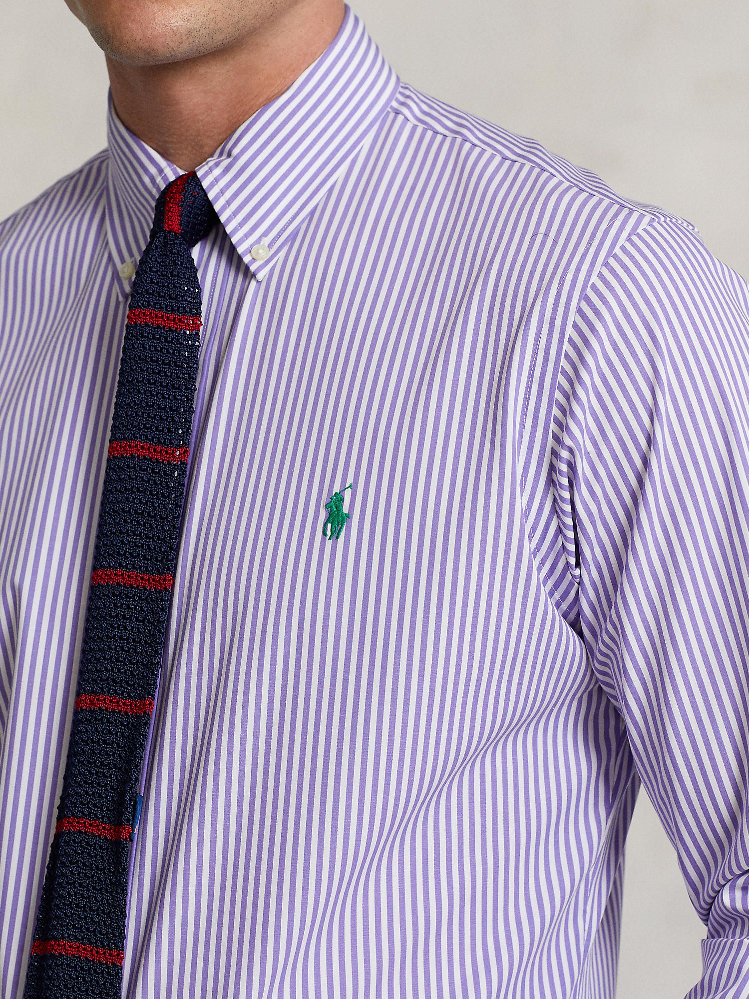 Polo Ralph Lauren Stripe Cotton Poplin Shirt, Lavender/White