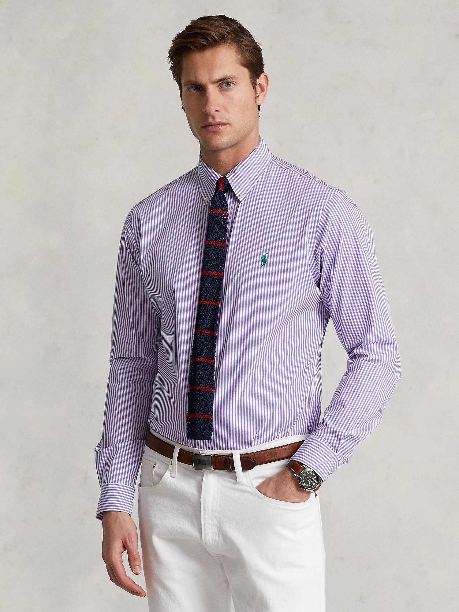 Polo Ralph Lauren Stripe Cotton Poplin Shirt, Lavender/White