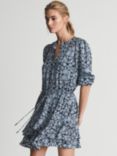 Reiss Leanna Floral Print Flippy Dress, Blue