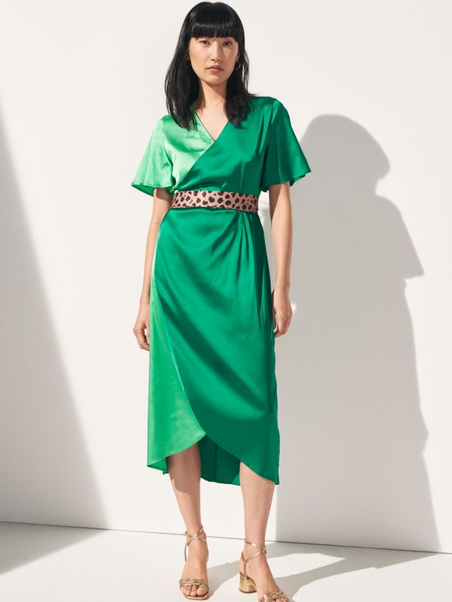Never Fully Dressed Colour Block Wrap Dress, Green, 6