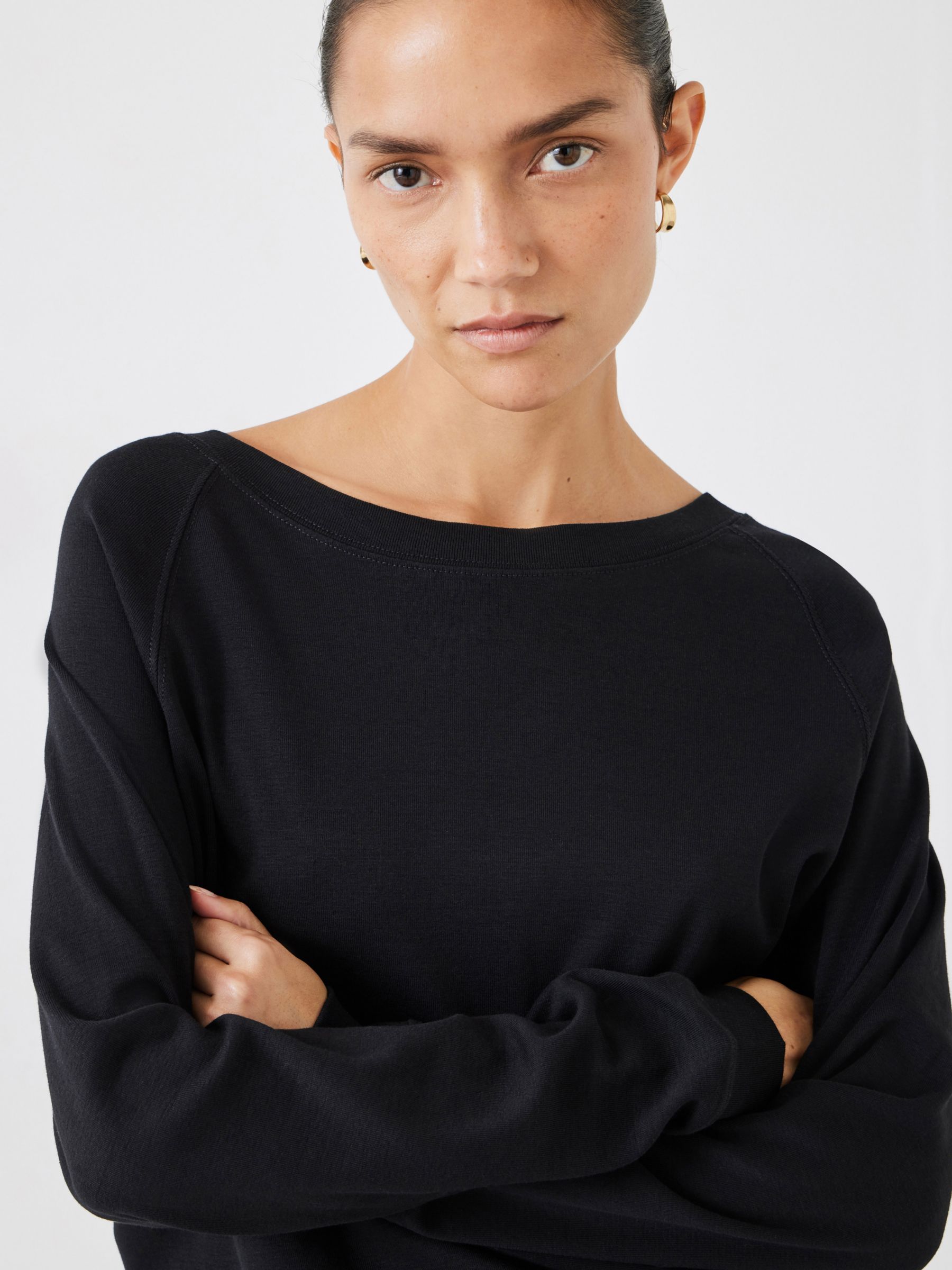 hush Tilda Raglan Sleeve Cotton Sweatshirt, Black at John Lewis & Partners