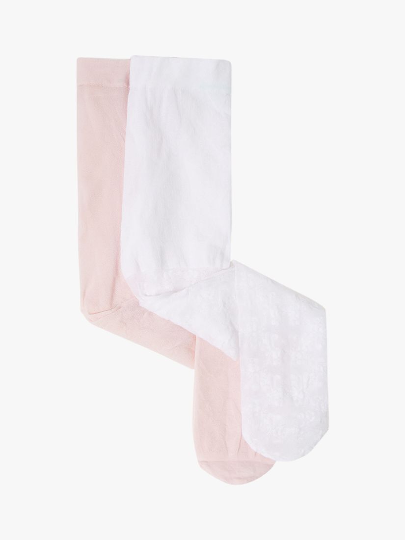 Monsoon Baby Lacy Tights, Set of 2, Pink/White, 0-6 months