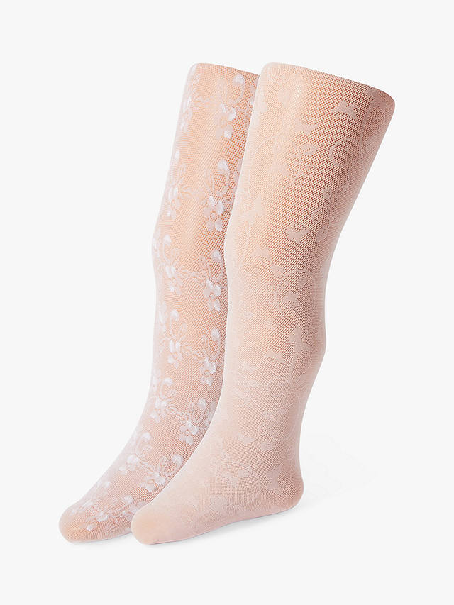 Monsoon Baby Lacy Tights, Set of 2, Pink/White