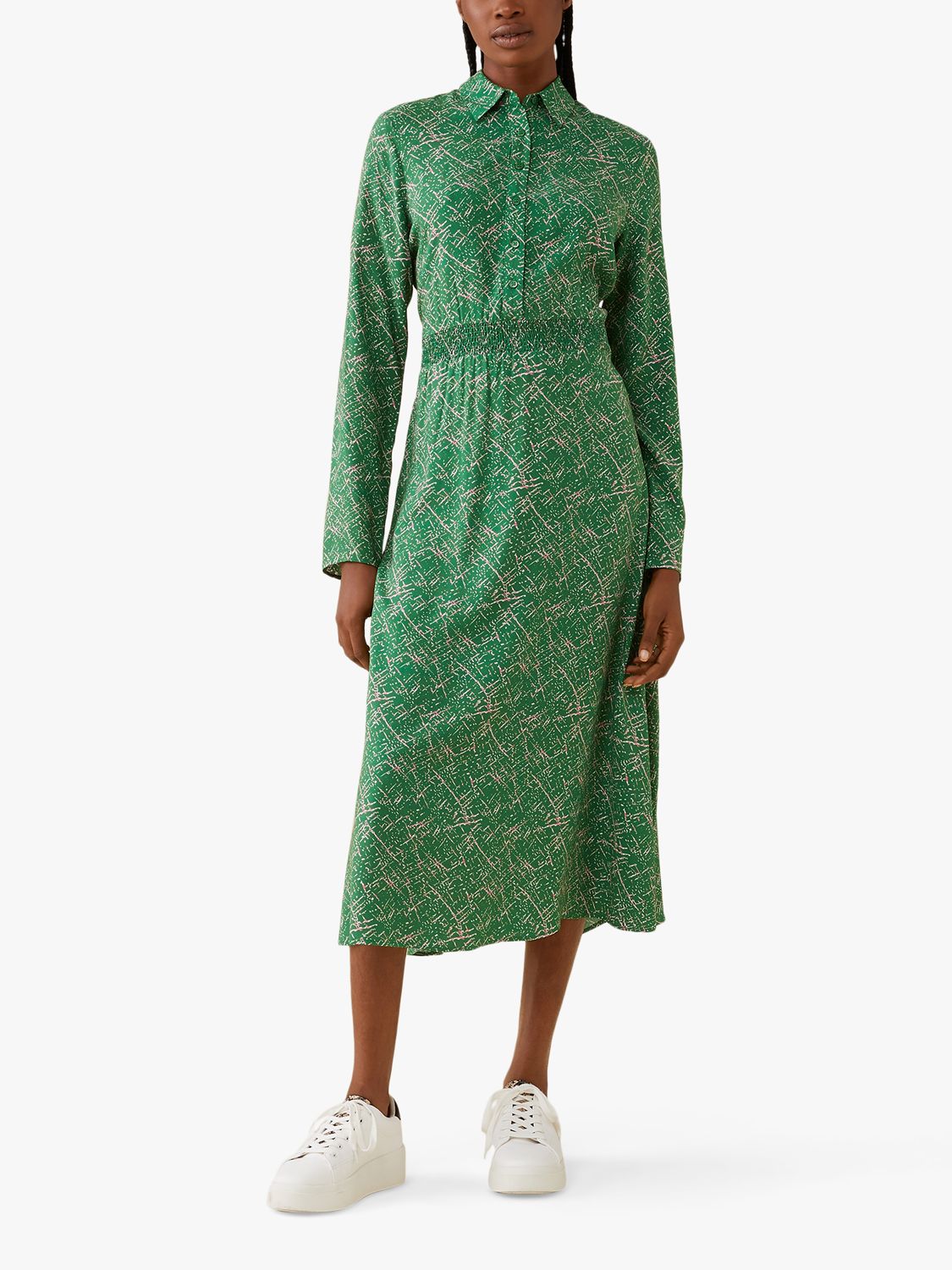 Finery Cassie Abstract Print Midi Shirt Dress, Green/Multi