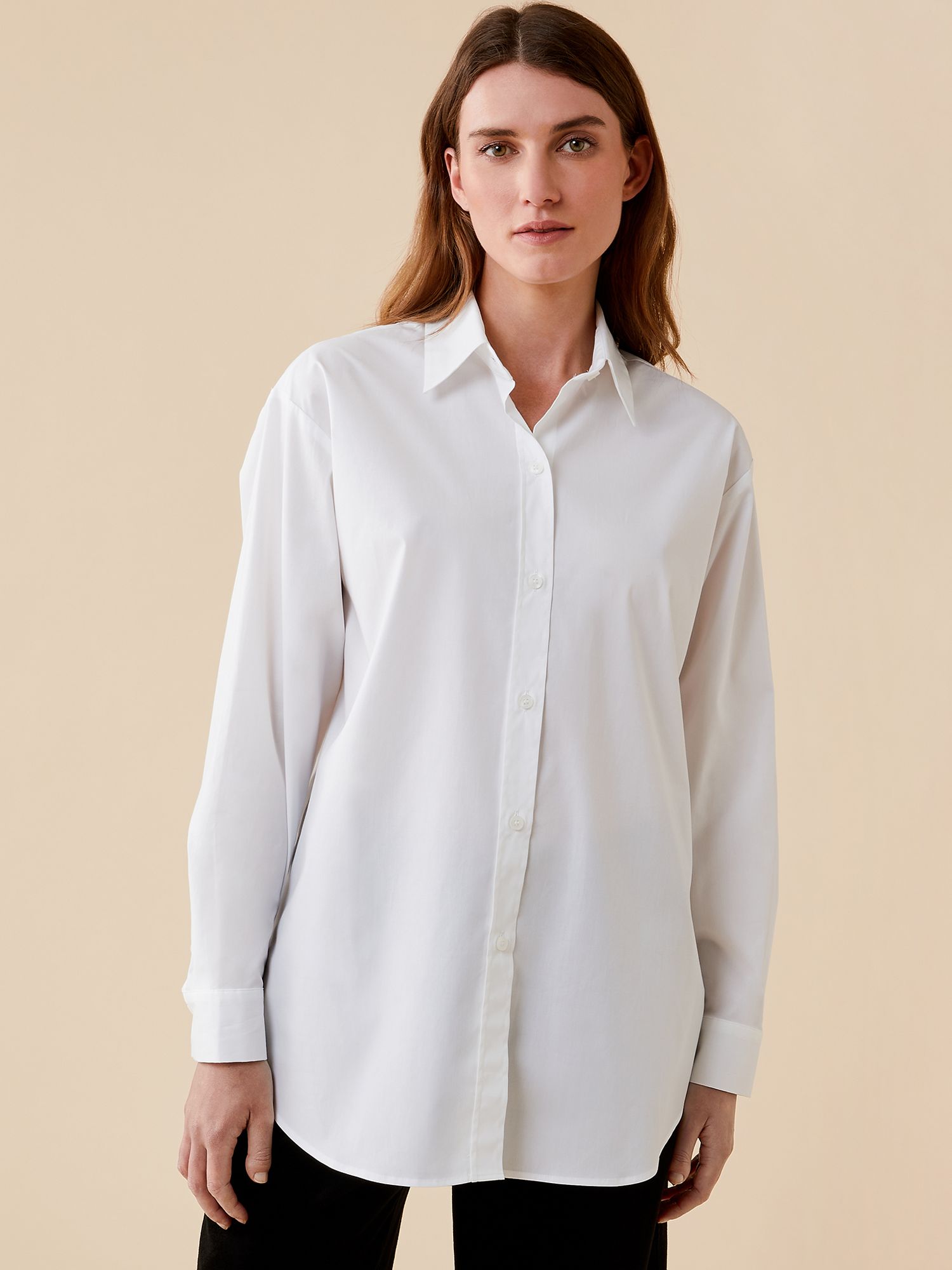 Finery Jane Stretch Cotton Shirt, White at John Lewis & Partners