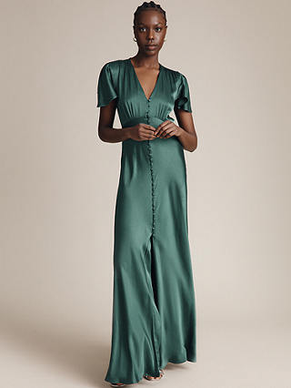 Ghost Delphine Satin Maxi Dress, Forest Green