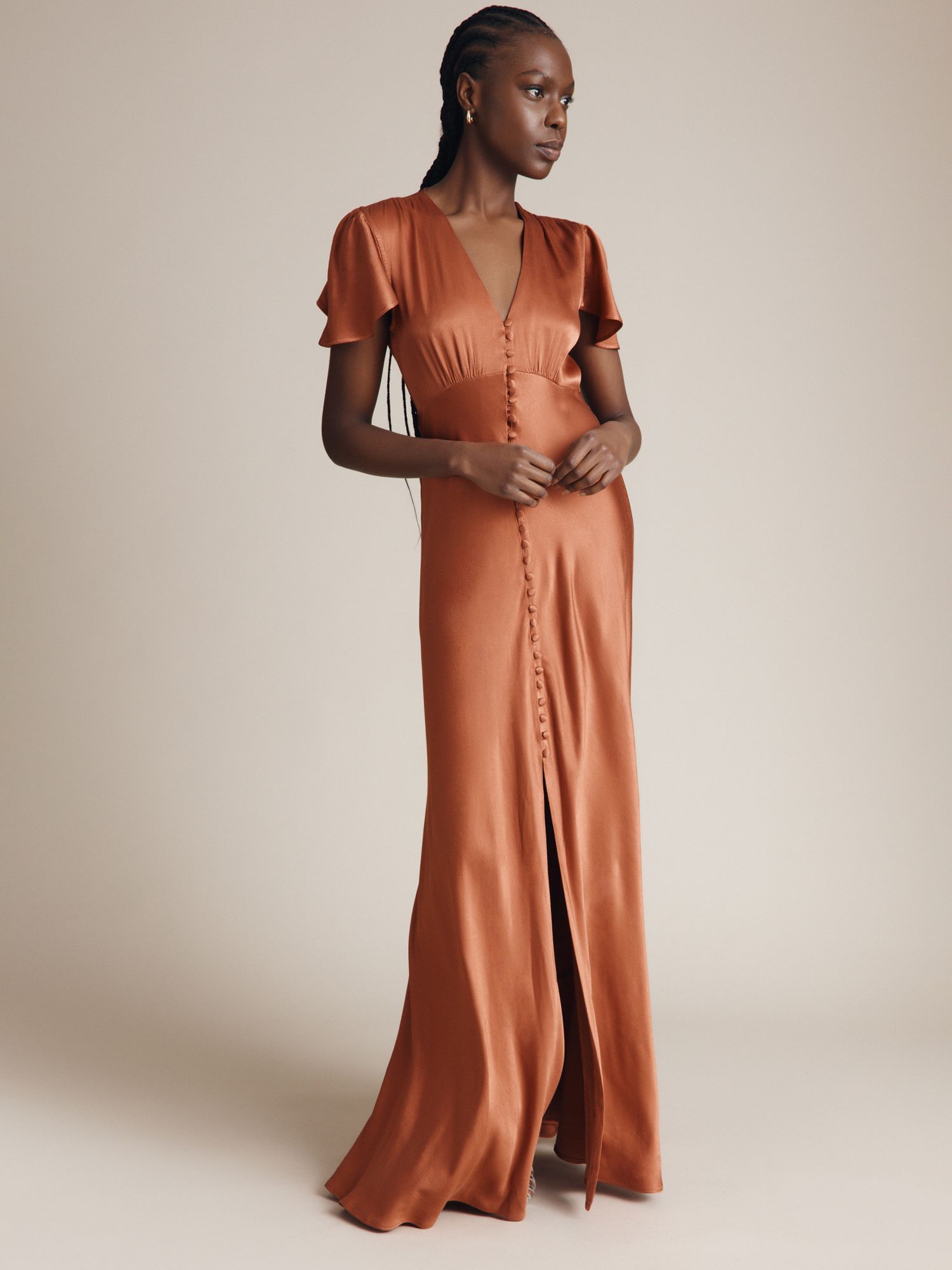 Ghost Delphine Satin Maxi Dress, Brick at John Lewis & Partners