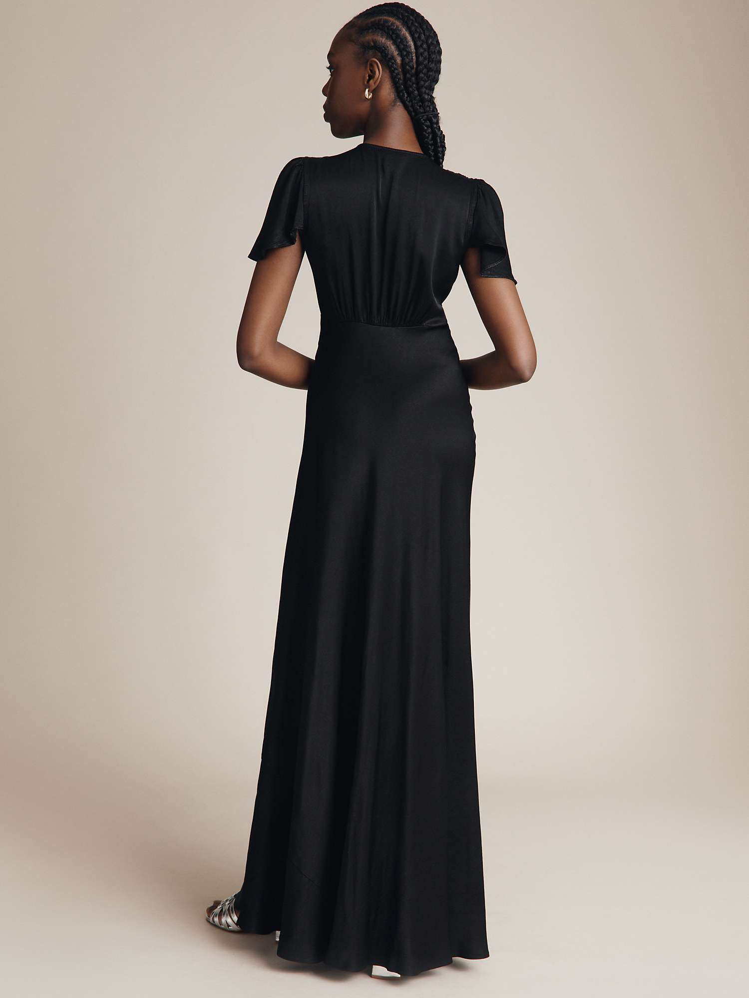 Ghost Delphine Satin Maxi Dress, Black at John Lewis & Partners