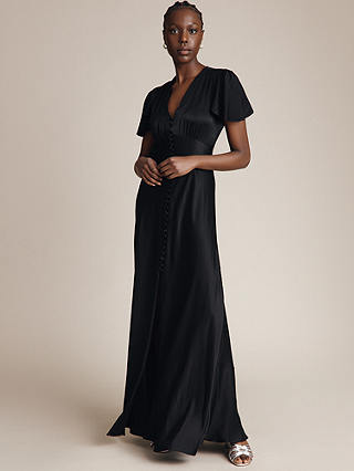 Ghost Delphine Satin Maxi Dress, Black