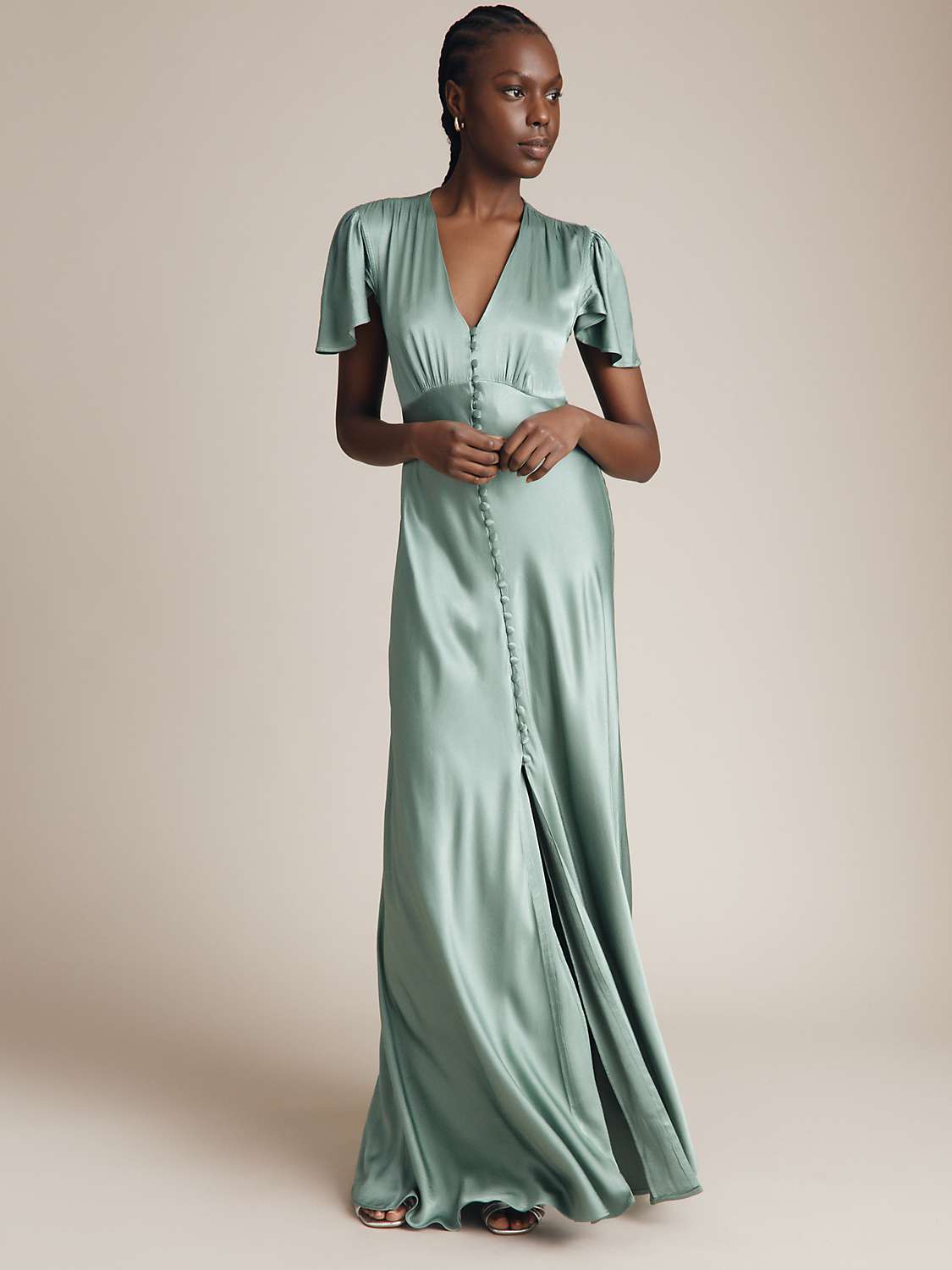 Ghost Delphine Satin Maxi Dress, Sage at John Lewis & Partners