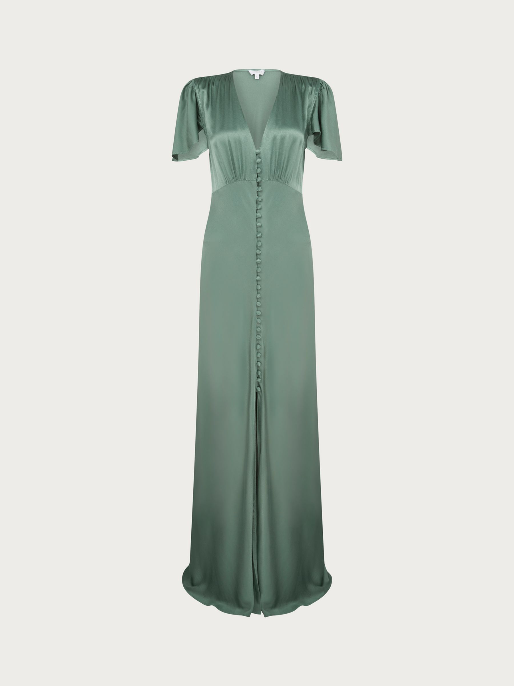 Ghost Delphine Bias Cut Satin Maxi Dress, Soft Green, M