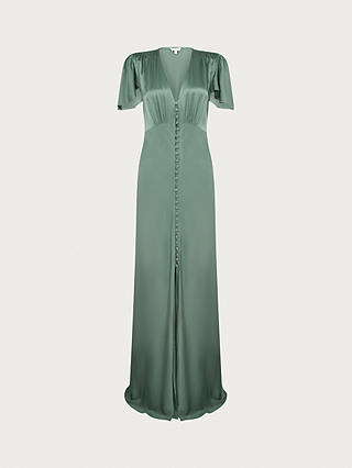 Ghost Delphine Bias Cut Satin Maxi Dress, Soft Green