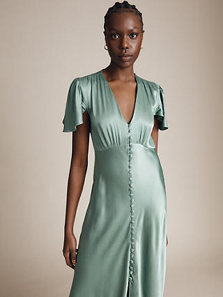 Ghost Delphine Bias Cut Satin Maxi Dress, Soft Green