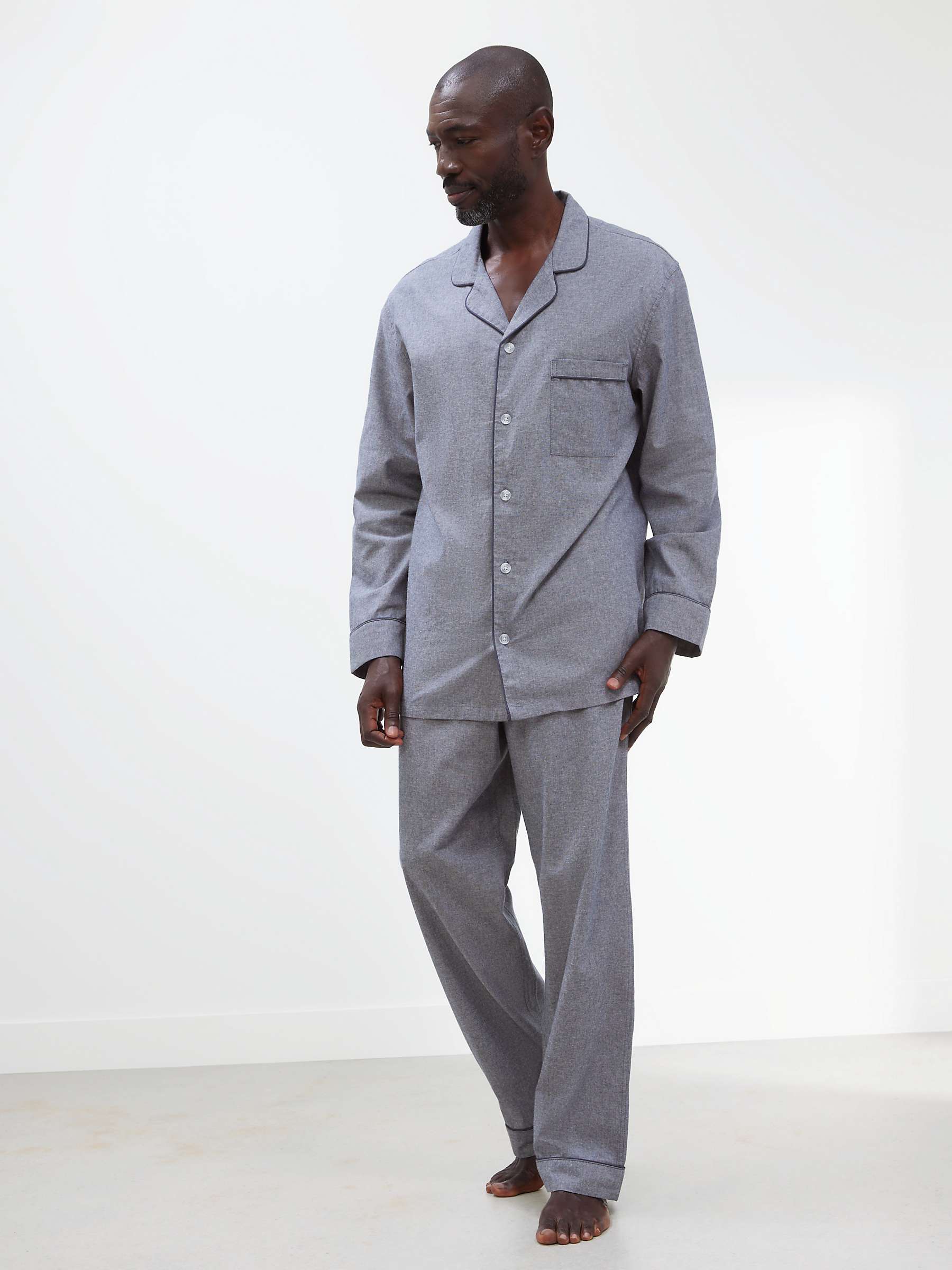 John Lewis Organic Cotton Brushed Chambray Long Sleeve Pyjama Set, Blue at  John Lewis  Partners