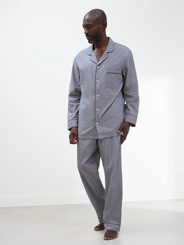 John Lewis Organic Cotton Brushed Chambray Long Sleeve Pyjama Set, Blue