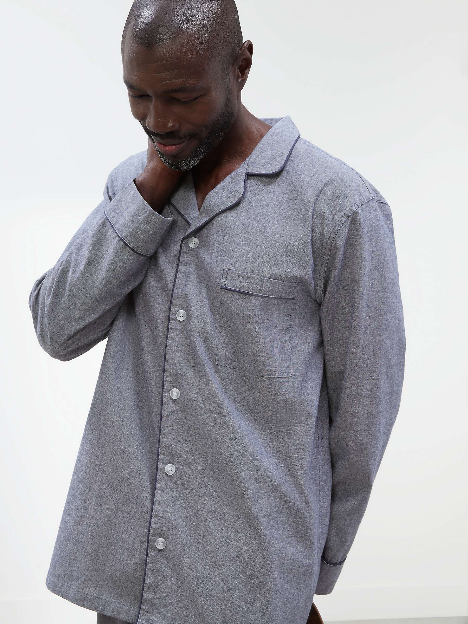 Buy John Lewis Organic Cotton Brushed Chambray Long Sleeve Pyjama Set, Blue Online at johnlewis.com
