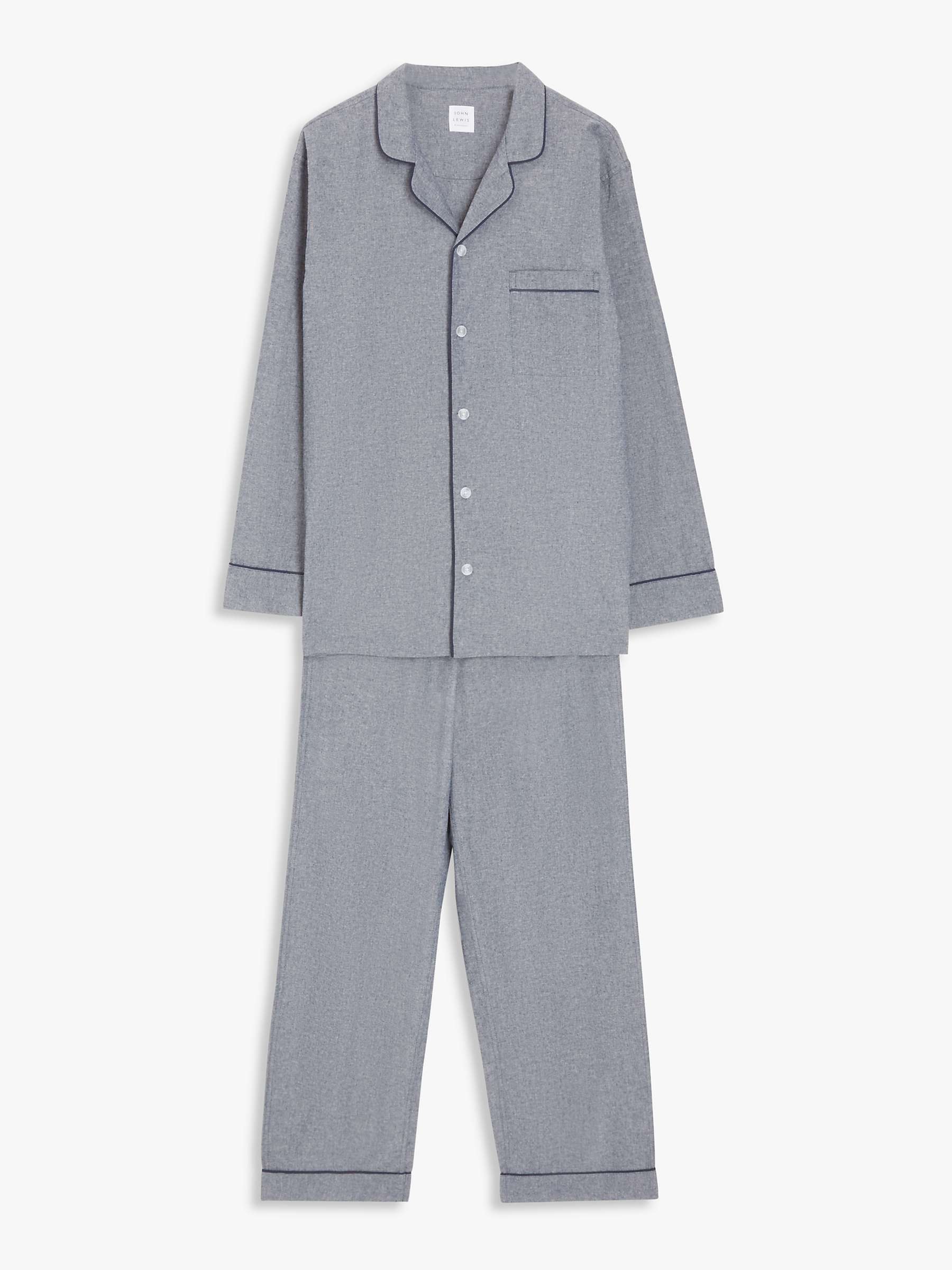 Buy John Lewis Organic Cotton Brushed Chambray Long Sleeve Pyjama Set, Blue Online at johnlewis.com