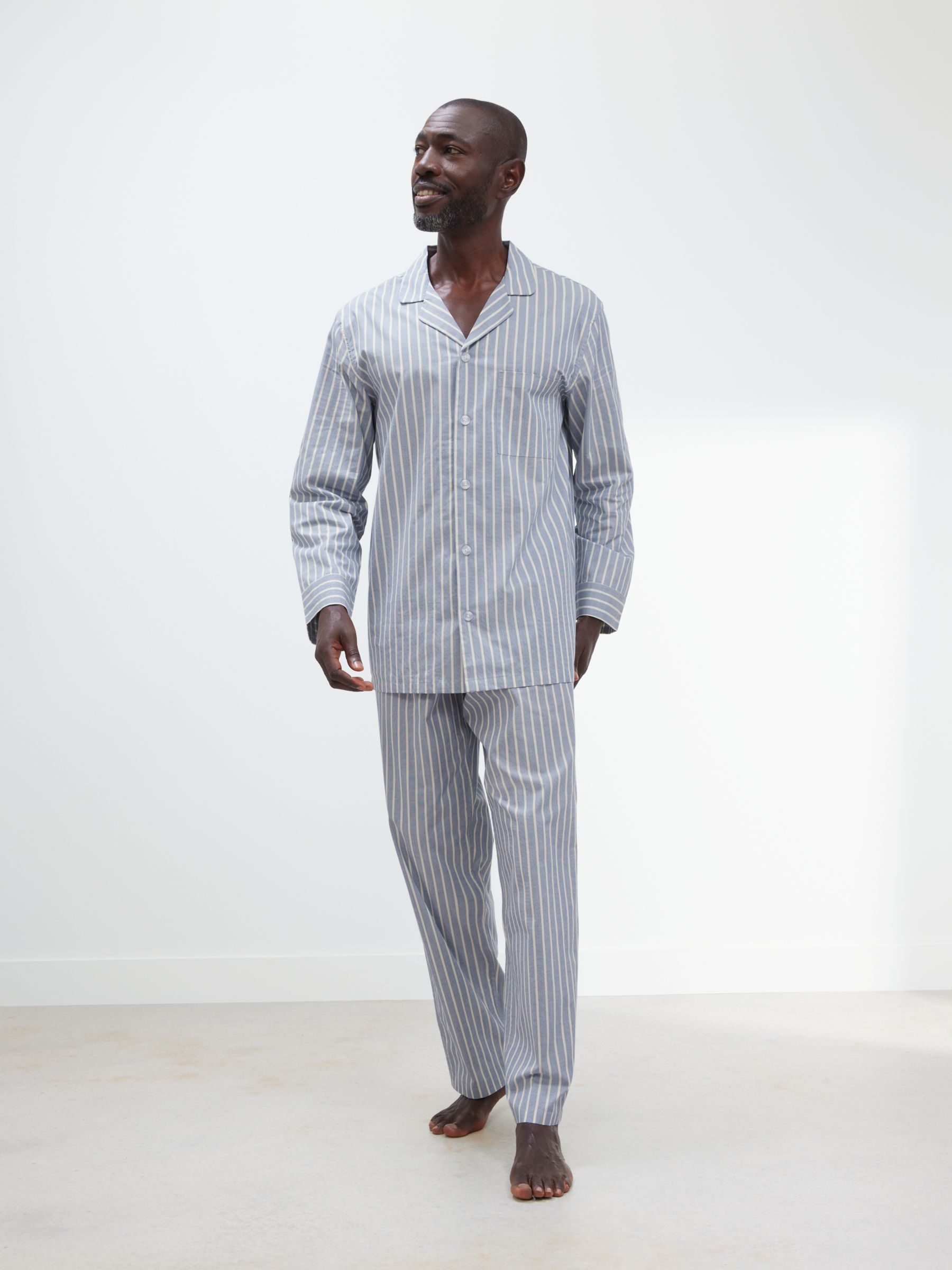 John Lewis Organic Cotton Poplin Stripe Long Sleeve Pyjama Set at