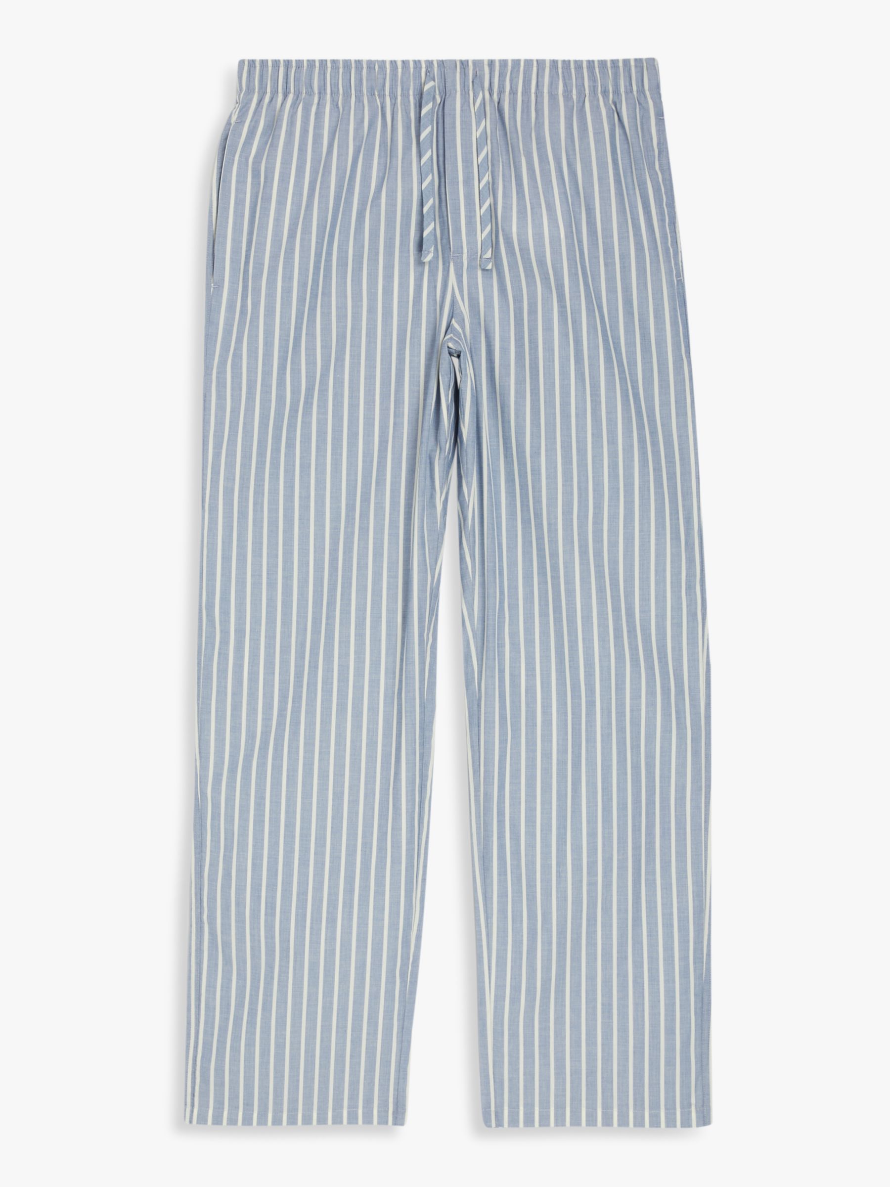 John Lewis Organic Cotton Poplin Stripe Pyjama Bottoms, Blue at John ...