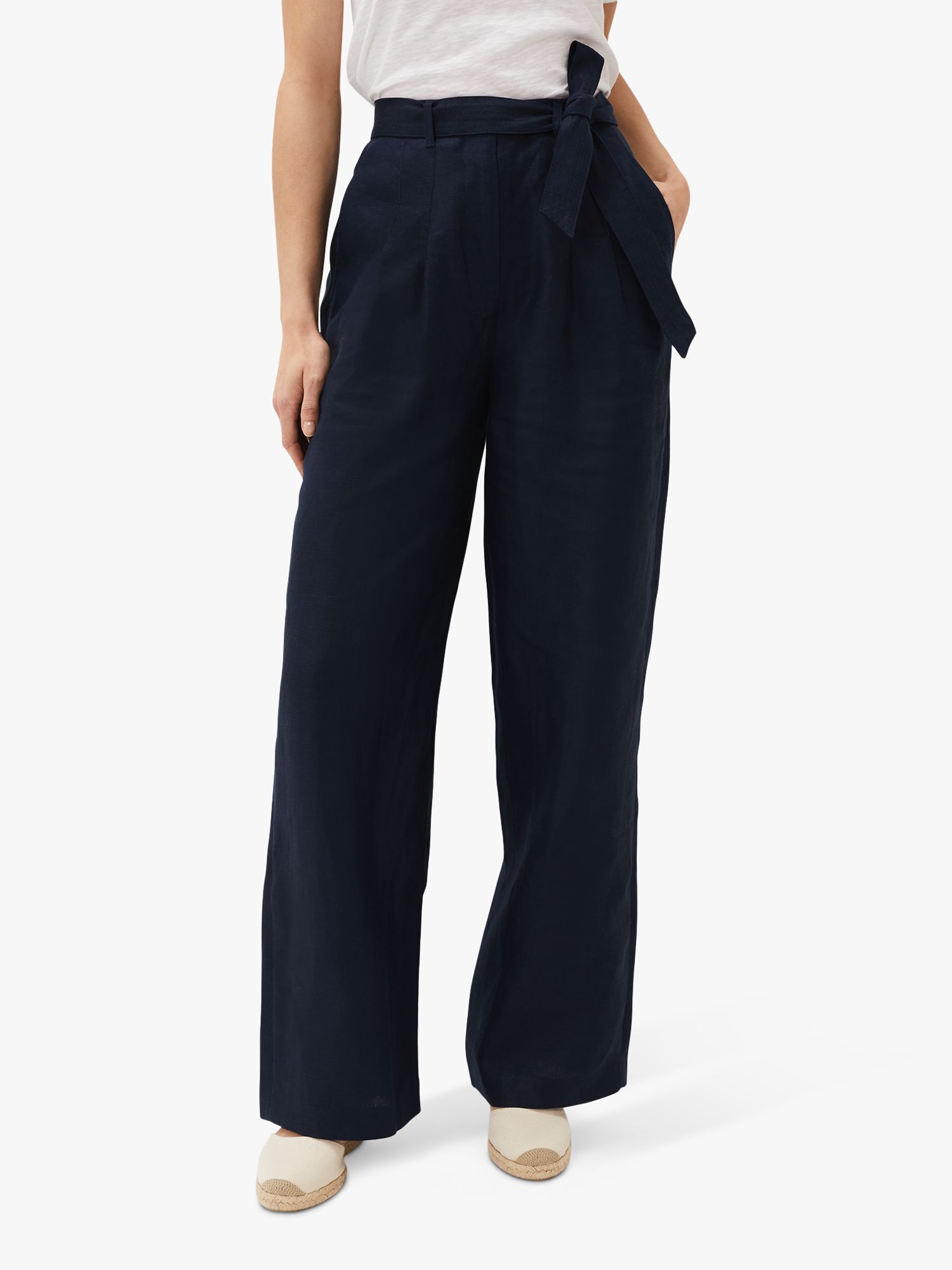 Phase Eight Aaliyah Linen Belted Trousers, Navy, 8