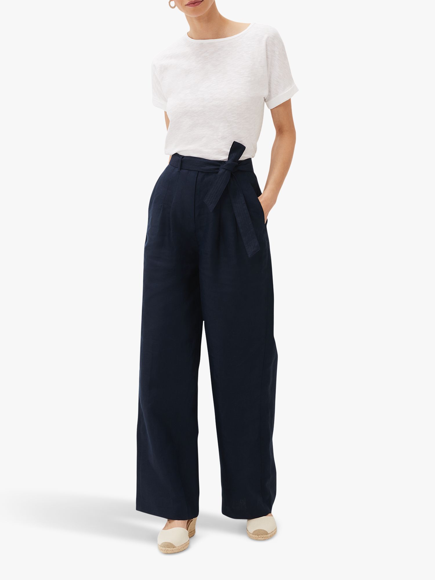 Phase Eight Aaliyah Linen Belted Trousers, Navy, 8