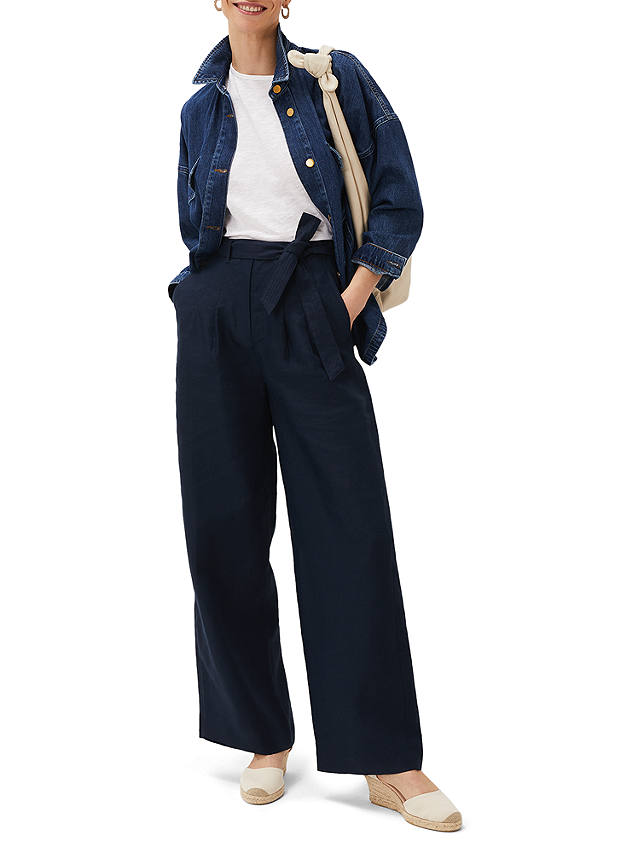 Phase Eight Aaliyah Linen Belted Trousers, Navy