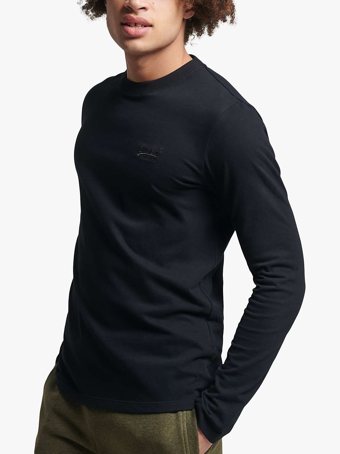 Buy Superdry Logo Embroidered Long-Sleeve Top, Black Online at johnlewis.com