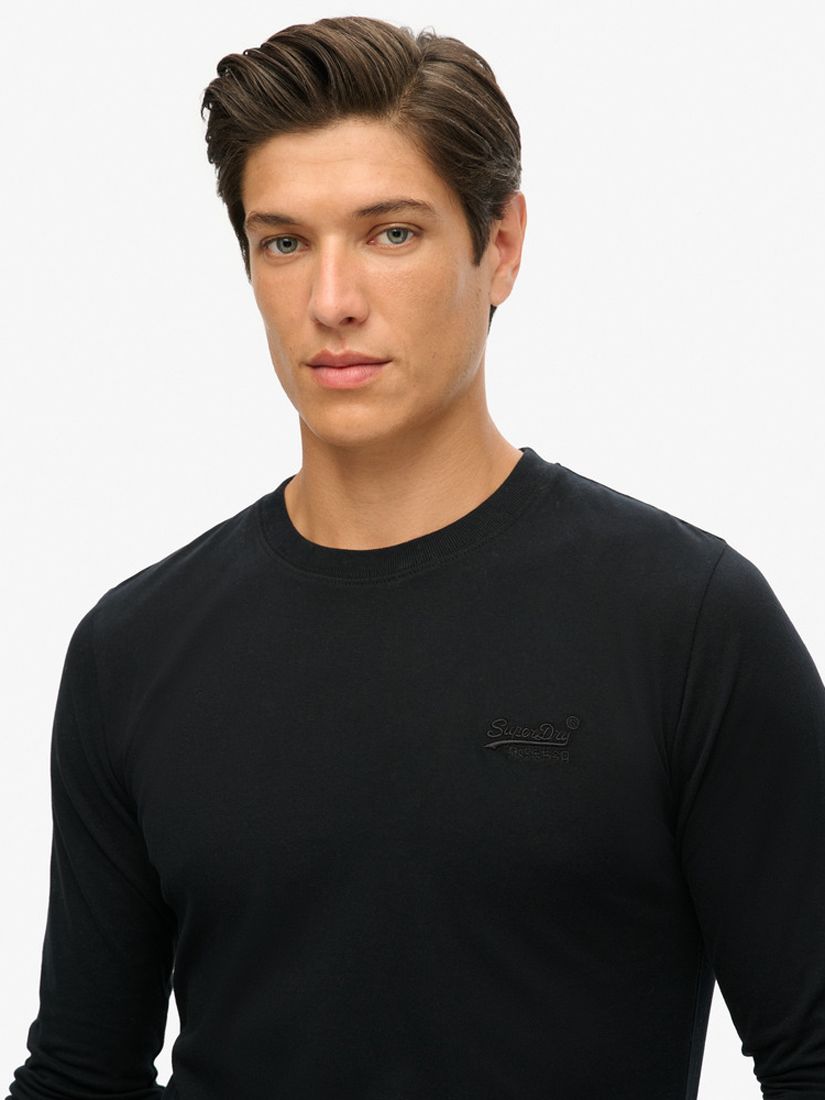 Superdry Logo Embroidered Long-Sleeve Top, Black at John Lewis & Partners