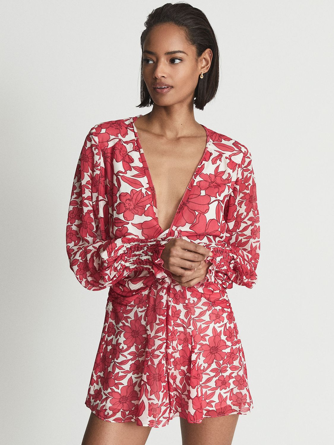 Reiss Summer Floral Playsuit, Coral