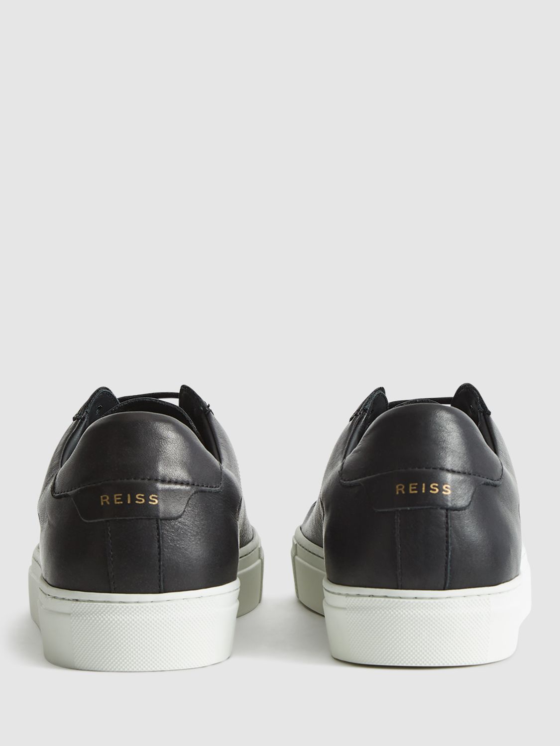 Reiss Finely Leather Trainers, Black at John Lewis & Partners