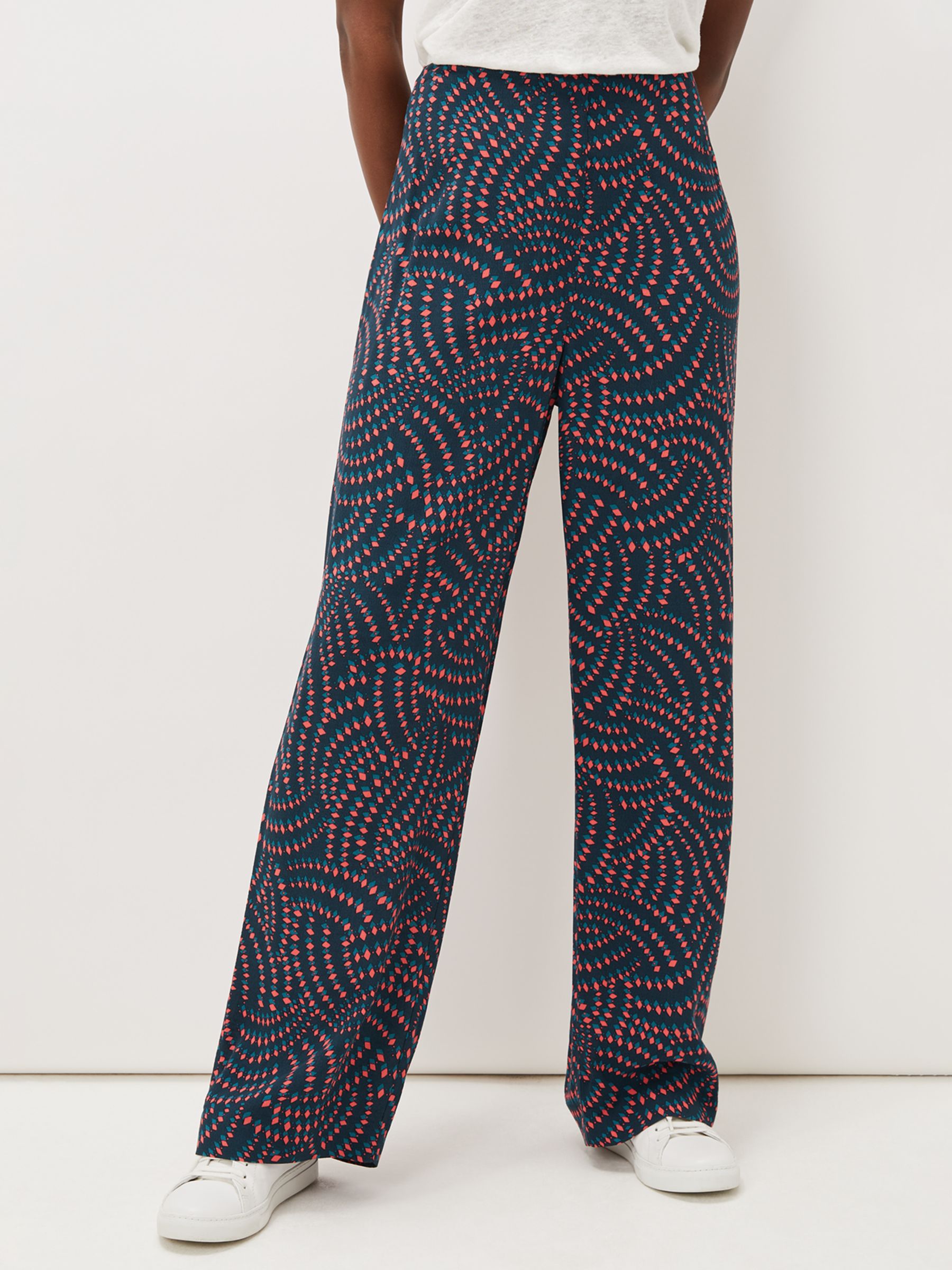 Phase Eight Grace Geometric Print Trousers, Navy/Multi at John Lewis ...