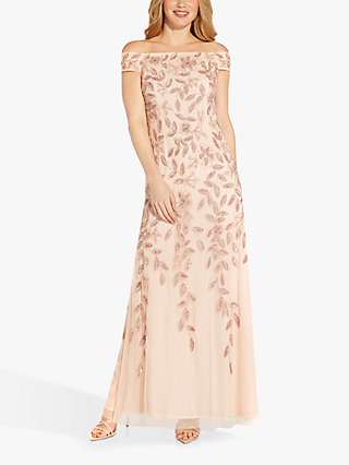 Adrianna Papell Off Shoulder Beaded Floral Maxi Dress, Pale Pink