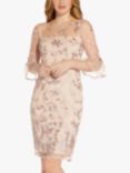 Adrianna Papell Embroidered Bell Sleeve Dress, Champagne